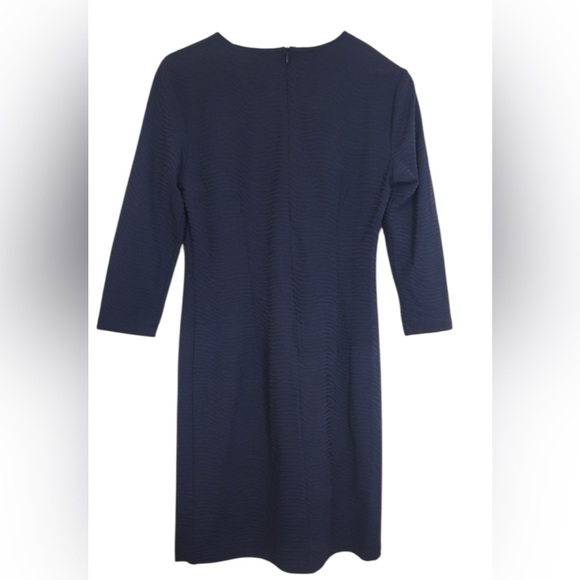 J McLaughlin Women's Sophia Dress Medium Navy 3/4 Sleeve Wave Jacquard‎ Textured - Picture 6 of 13